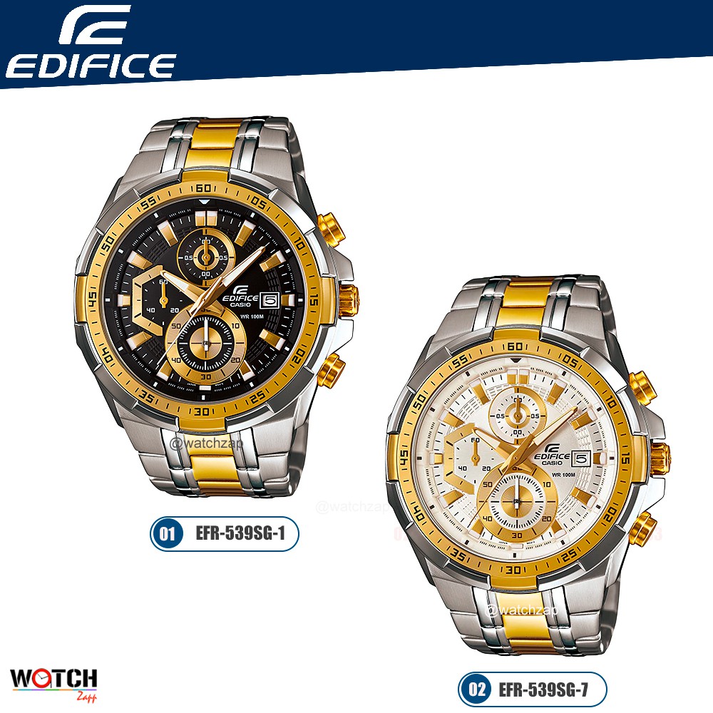 Casio นาฬิกาข้อมือผู้ชาย สายแสตนเลส Edifice Chronograph Black/Gold รุ่น EFR-539SG EFR-539SG-1A EFR-539SG-7A