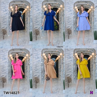 👗Pfashion [ส่งไว!!🚛] P14827 Dress #สาวอวบ เดรสคอปกอกแต่งระบาย