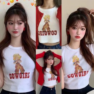 Bentoy*พร้อมส่ง*เสื้อครอปแขนสั้นผู้หญิงลายCOW GIRLน่ารักNO.F6038