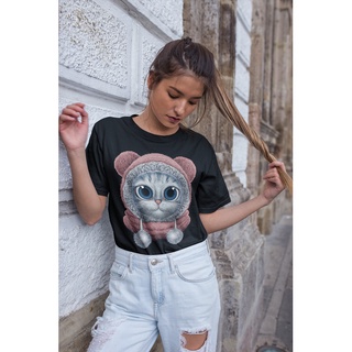 HH เสื้อยืดผู้หญิง ลายแมวเก๋ๆ ผ้าคอตตอน100% สกรีนลาย สีดำ ไซส์ รหัส A0363 ของแท้ by HOT ROCK FASHION เสื้อยืดผ้าฝ้าย