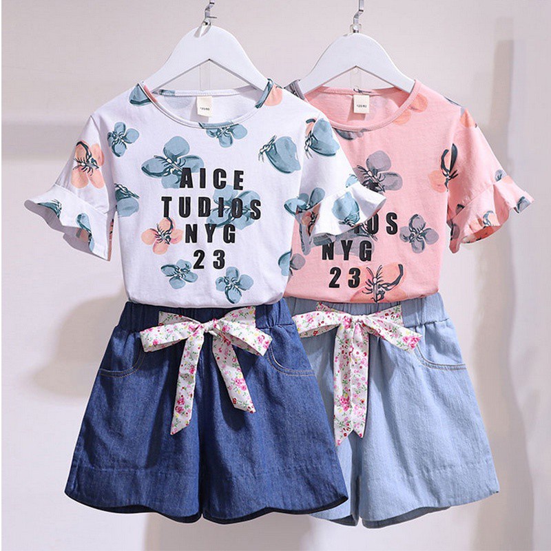 2pcs 3-12T Kids Girls Blouse and Short Set Children Kids Floral Prints ...