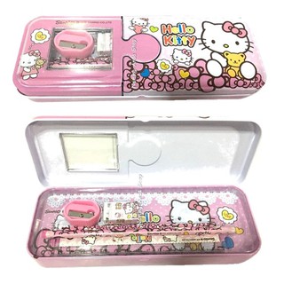 กล่องดินสอ Hello Kitty สีชมพู 2 ชั้น พร้อมอุปกรณ์เครื่องเขียนในกล่อง