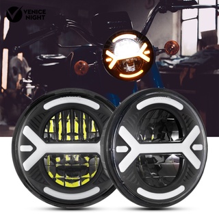 [VEN.z] ไฟหน้า LED อลูมิเนียม ทรงกลม ทนต่อแรงกระแทก สําหรับรถจักรยานยนต์