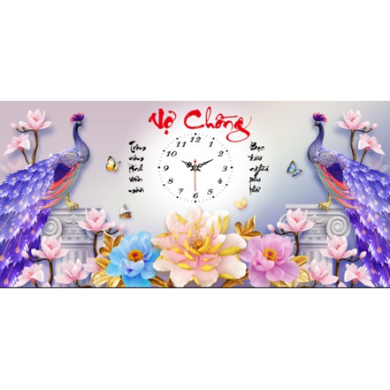 DIAMOND PAINTING ABC LV167 VS062 นาฬิกาคู่รักนกยูงสีม่วง - ยังไม่ติดตั้ง