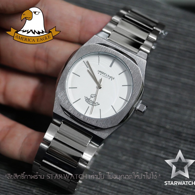 ✹✤✱AMERICA EAGLE นาฬิกาข้อมือผู้ชาย สายสแตนเลส รุ่น AE8023M – SILVER/WHITE