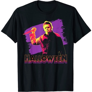 เสื้ เสื้อยืด พิมพ์ลาย Michael Myers Neon Portrait สําหรับผู้ใหญ่ เหมาะกับฮาโลวีนS-5XL