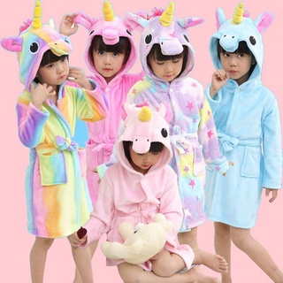 (Ready stock) ชุดนอน เสื้อคลุมอาบน้ํา มีฮู้ด ลายการ์ตูนยูนิคอร์น สีรุ้ง สําหรับเด็กผู้หญิง และผู้ชาย