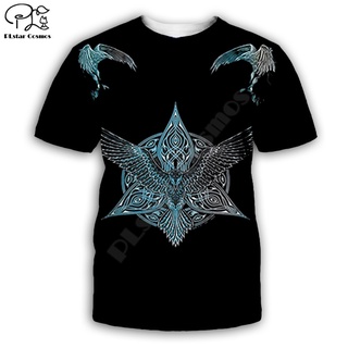 [S-5XL] เสื้อยืดแขนสั้นลําลอง พิมพ์ลายรอยสัก Viking 3D สไตล์ฮิปฮอป ฮาราจูกุ สตรีท เหมาะกับฤดูร้อน สําหรับผู้ชาย -1