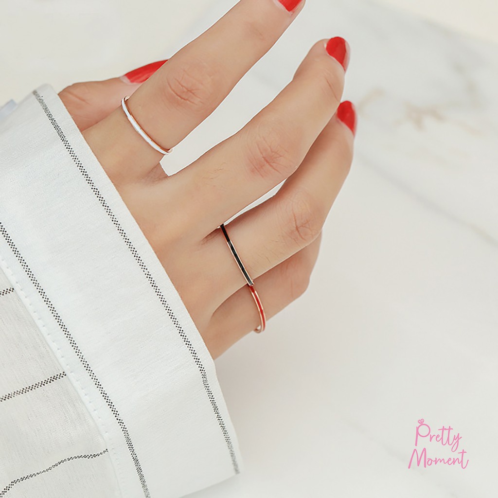 Pretty Moment แหวน 3 สี ขาว แดง ดำแหวนนิ้วชี้ การงาน เจริญก้าวหน้า แหวนสามสี บาง 1 mm สแตนเลส โดนสารเคมีได้