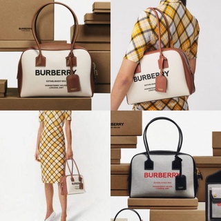 BURBERRY MEDIUM HORSEFERRY-PRINT CANVAS HALF-CUBE BAG