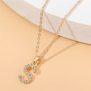 [จัดส่งภายใน 24 ชั่วโมง] Full diamond letter Necklace gold English necklaces pendant inlaid diamond collarbone neck chain