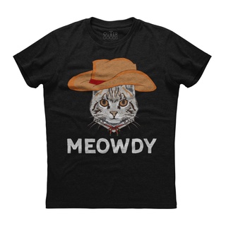 เสื้อยืดผ้าฝ้ายพิมพ์ลายแฟชั่น ขายดี เสื้อยืดแขนสั้น พิมพ์ลาย Meowdy Mashup Between Meow And Howdy สีดํา สไตล์คลาสสิก สํา