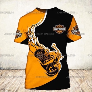 เสื้อยืดแขนสั้น พิมพ์ลายรถจักรยานยนต์ Harley-Davidson 3 มิติ สําหรับผู้ชาย และผู้หญิง