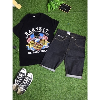 V.2กางเกงยีนส์ ขา3ส่วน เสื้อยืด เสื้อแขนสั้น โทนขาวดำ ลายวินเทจ ✔พร้อมส่ง✔