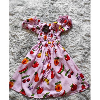 dress fruity ปาดไหล่แขนตุ๊กตาลายผลไม้น่ารัก