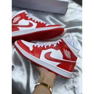 🤓Nike AIR JORDAN 1 MID WMNS WHITE HABANERO RED 👉100% Authentic Guarantee