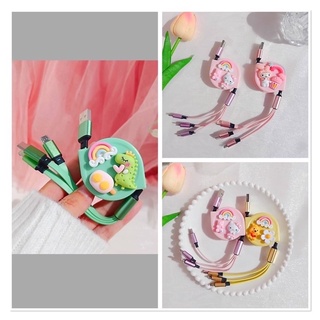 🦋 สายชาร์จลายการ์ตูนน่ารักน่ารัก 3 in 1 สายสำหรับชาร์จเส้นกลมแบบ 3 หัว ไลฟ์ติ้ง ,Type-C และ Micro พร้อมส่ง✅