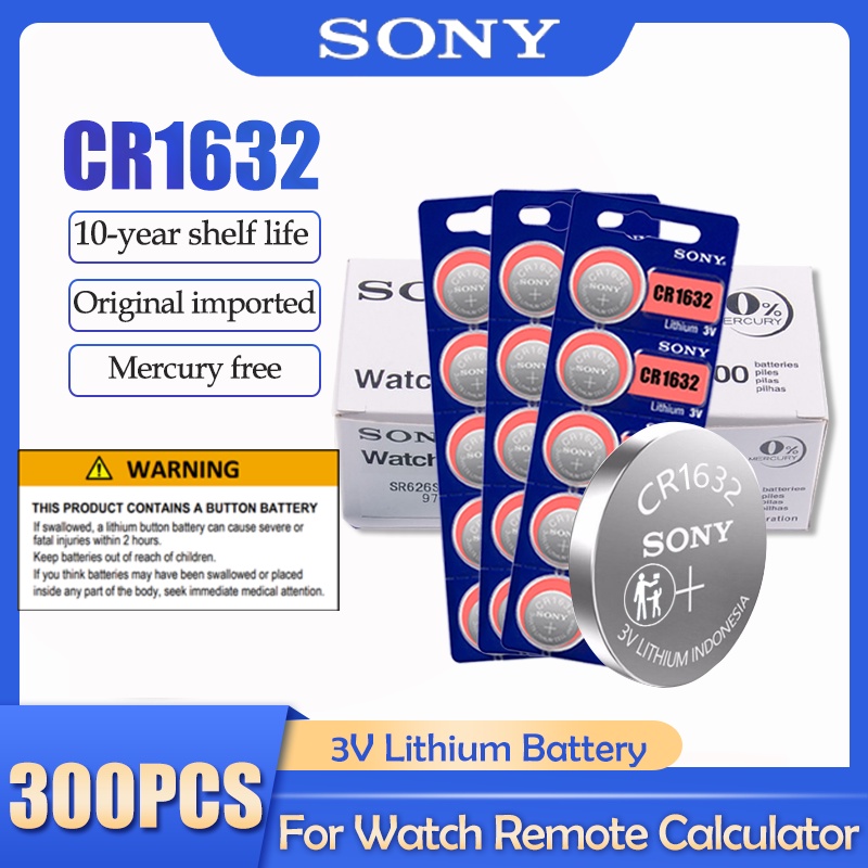 300pcs/lot Sony CR1632 CR 1632 LM1632 BR1632 ECR1632 3V Lithium Battery For Watch Car Key Remote Sca