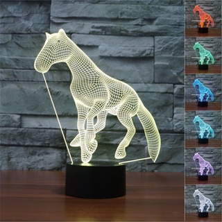 โคมไฟตั้งโต๊ะ LED รูปม้าวิ่ง 3D ไล่โทนสี 7 สี ชาร์จ USB