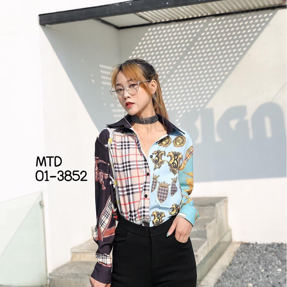 เชิ้ตแขนยาว คอปก ลายกราฟฟิก MTD 01-3852 สีดำเขียว