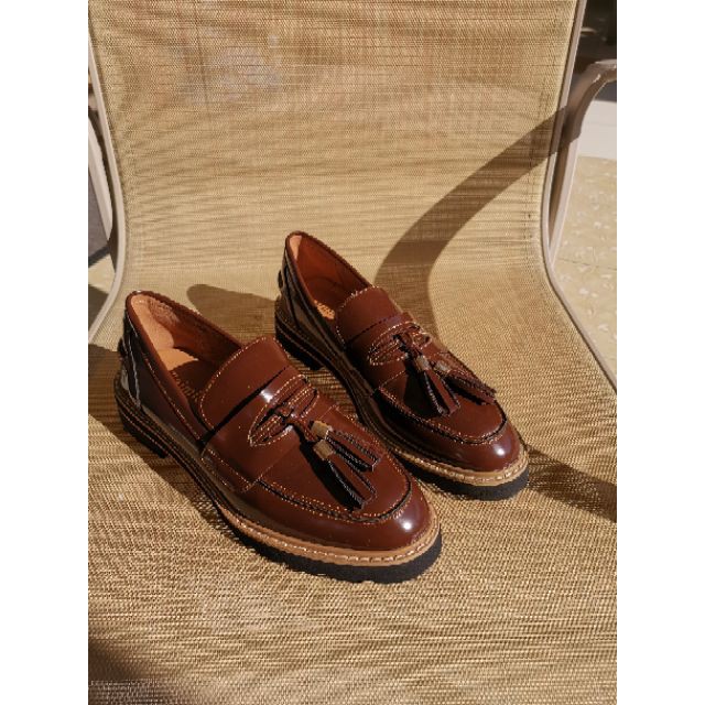 DF รองเท้าหนัง Tassel Loafer Vintage brown shoes style