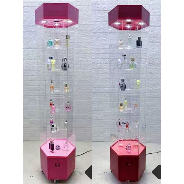 ตู้โชว์หมุนหกเหลี่ยมแบบ 6 ชั้น​ มีไฟ​ LED​ 4 ดวง รุ่น VKG92