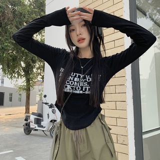 Suxi เสื้อยืดคอกลม แขนยาว ทรงสลิมฟิต ไม่สม่ําเสมอ เข้ากับทุกการแต่งกาย แฟชั่นฤดูใบไม้ร่วง สําหรับผู้หญิง