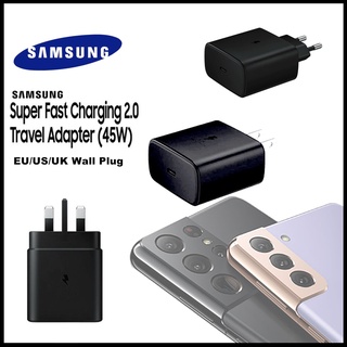 ของแท้ อะแดปเตอร์ปลั๊กชาร์จเร็ว 45W UK US EU สําหรับ SAMSUNG Galaxy S20 S21 S22 Ultra NOTE 20 Ultra Tab S7 S7+ S8 Plus Zflip3