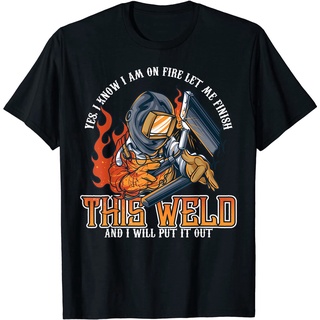 Yes เสื้อยืดคอกลม แขนสั้น ผ้าฝ้าย 100% พิมพ์ลาย Yes i am on fire let me finish this Welder and i will Made it out Funny Welding ทรงหลวม ขนาดใหญ่ สําหรับผู้ชาย