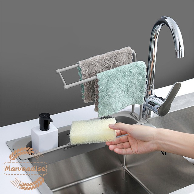 Telescopic Sink Rack with Detachable Rod Kitchen Expandable Storage ...