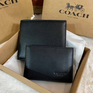 ส่งฟรี🔥 กระเป๋าสตางค์ coach short wallet with signature canvas หนังสีดำ