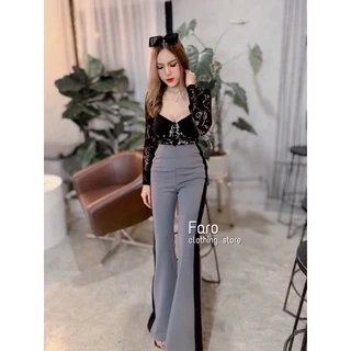 Twotone กางเกงขาม้าทูโทนแต่งแถบข้างอำพรางหุ่น พร้อมส่งครบไซต์