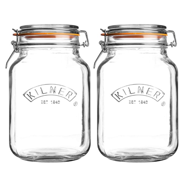 KILNER ขวดโหลแก้วถนอมอาหาร อเนกประสงค์ ฝาคลิปสแตนเลส คิลเนอร์ คลิป ท๊อป สแควร์ ทรงสี่เหลี่ยม 1.5 ลิตร ชุดละ 2 ชิ้น