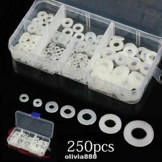 250pcs Round Nylon Multi Purpose High Temperature Easy Install Plastic Box Wear Resisting Gaskets Washer Set