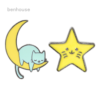 Good Night Enamel Pin Little Star Moon Sleepy Cat Badge Cartoon Kawaii Brooch Pin