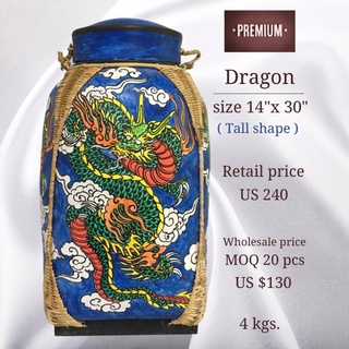 กระติบไม้ไผ่ เพ้นท์สีลวดลายมังกร Pre-order ลายนี้มีขนาดเดียวเท่านั้น Dragon hand painted bamboo jar blue color