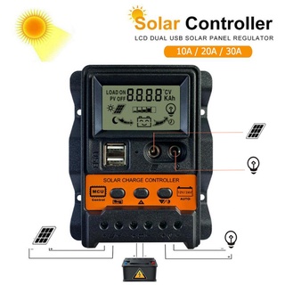 โซล่าร์ชาร์จเจอร์ PWM 10A/20A/30A หน้าจอ LCD อุปกรณ์ควบคุมการเก็บประจุพลังงานแสงอาทิตย์ solar charger controller xlamp