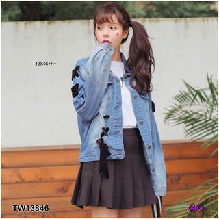 TwinsShopVip💗พร้อมส่ง TW13846 แจ็คเก็ตยีนส์แต่งริบบิ้น