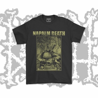 คอลูกเรือเสื้อยืดคอกลมเสื้อเชิ้ต Death Napalm Band V3 สีดํา สําหรับผู้ชาย และผู้หญิงผ้าฝ้ายแท้