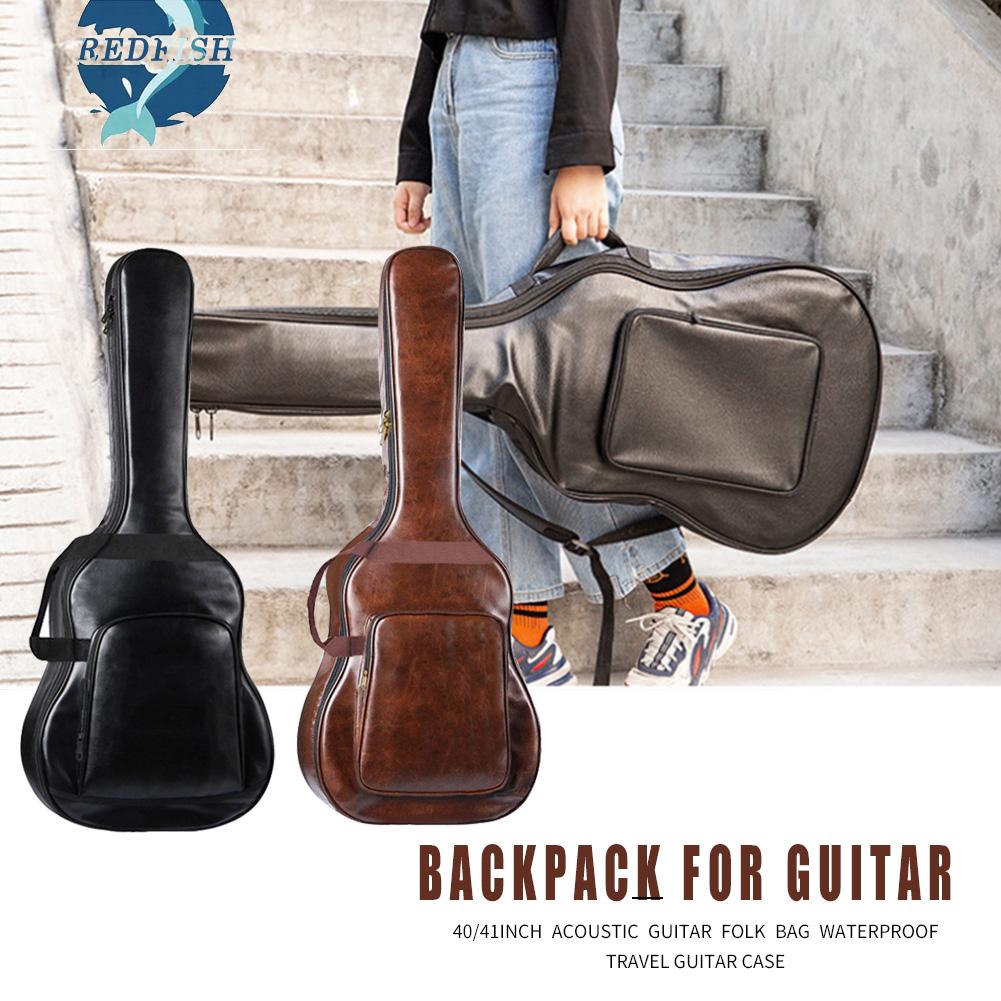 REDFISH PU Leather Guitar Bag Portable Waterproof Acoustic Folk Guitar