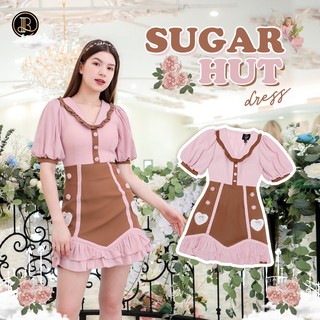 BLT BRAND การันตีเสื้อผ้าแบรนด์แท้ มินิเดรสสีชมพู กระโปรงน้ำตาลระบายชมพู SUGAR HUT