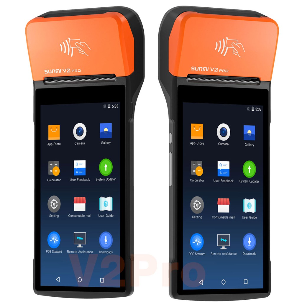 V2 PRO เครื่อง POS แบบพกพา Andriod 7.1 Wifi Bluetooth 4G Barcode 58mm Thermal  Printing Handheld POS actually Loyverse
