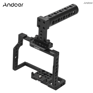 Andoer G85 กรงกล้องอลูมิเนียมอัลลอยด์ พร้อมมือจับด้านบน 1/4 นิ้ว และ 3/8 นิ้ว ซ็อกเก็ตโคลด์ชู 2 รู สําหรับกล้อง Panasonic G85 G80 ILDC เมาท์ไมโครโฟน Monito