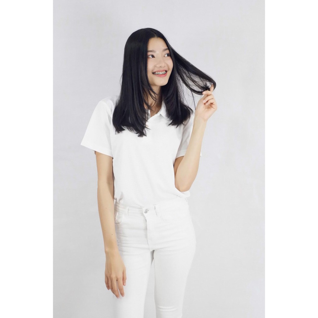 เสื้อโปโลผู้หญิงเข้ารูป ผ้าTKผสมโพลีเอสเตอร์ โทนขาวดำเทา สีพื้น (4สี มีไซส์ให้เลือก) พร้อมส่ง ราคา ถูกที่สุด ดีลบีเคเค แกลเลอรีภาพที่ 2