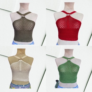 เสื้อครอปไหมพรมคล้องคอ ตาข่าย
