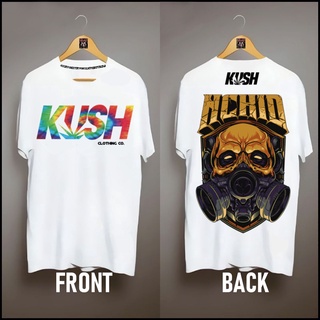 เสื้อทหาร - KUSH สีด้านหน้าออกแบบ (สีขาว) แรงบันดาลใจผ้าฝ้ายขนาดใหญ่เสื้อยืดหลวมเสื้อผ้าสําหรับผู้ช