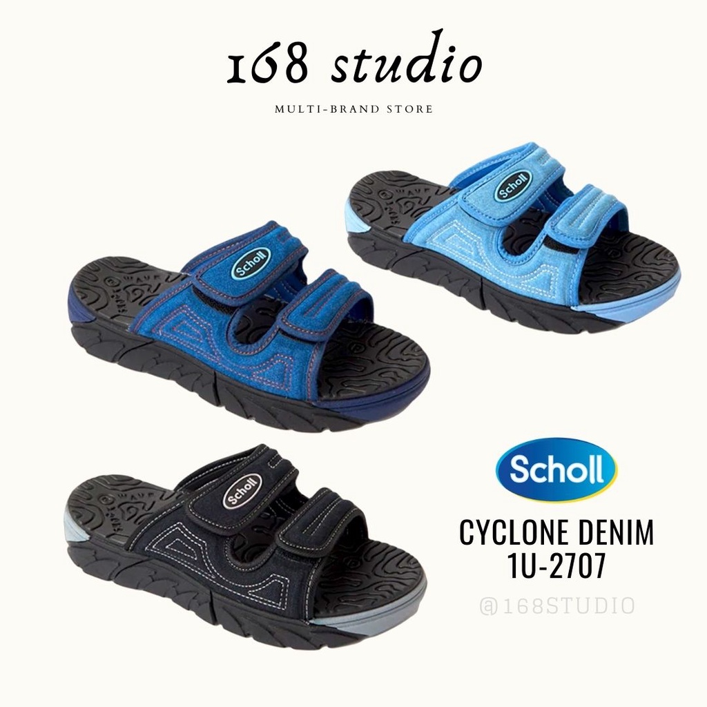 รุ่นใหม่!!! Scholl รองเท้าสกอลล์-ไซโคลน เดนิม CYCLONE DENIM รหัส 1U-2707 รองเท้าแตะสวมสำหรับผู้ชายและผู้หญิง