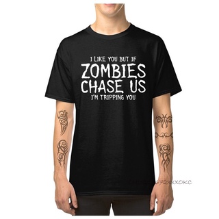 [S-5XL]เสื้อยืด คอกลม ผ้าฝ้าย พิมพ์ลาย Zombies Chasing Us แฟชั่นฤดูร้อน ฤดูใบไม้ร่วง สําหรับผู้ชาย