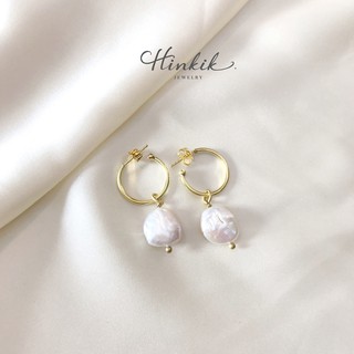 ต่างหู แฟชั่น มุก บาโรก ทรงกระดุม pearl baroque button earrings