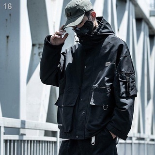 ☸ ใหม่ functional แฟชั่นแจ็คเก็ตผู้ชาย Harajuku สไตล์ BF หลวม hooded multi-pocket jacket เสื้อผู้ชายใส่คลุมกันแดดกันหนาว